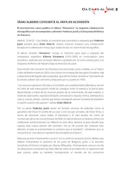 Iñaki Alberdi convierte el arpa en acordeón en su nuevo álbum