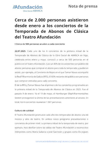 Cerca de 2.000 personas asistieron desde enero a los conciertos de la Temporada de Abonos de Clásica del Teatro Afundación