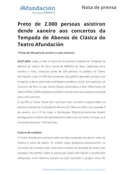 Cerca de 2.000 personas asistieron desde enero a los conciertos de la Temporada de Abonos de Clásica del Teatro Afundación