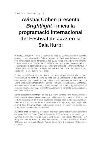 Avishai Cohen presenta Brightlight e inaugura la programación internacional del Festival de Jazz en la Sala Iturbi