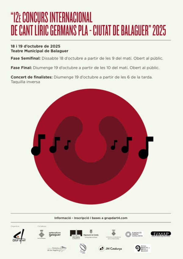 Abierta la convocatoria del 12º Concurso Internacional de Canto Lírico «Germans Pla-Ciutat de Balaguer»