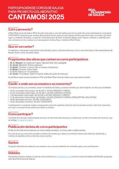 La Real Filharmonía de Galicia abre la convocatoria para la participación de coros gallegos