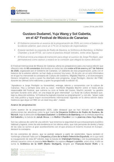 Gustavo Dudamel, Yuja Wang y Sol Gabetta, en el 42º Festival de Música de Canarias