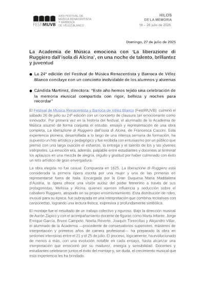 La Academia de Música emociona con «La liberazione di Ruggiero dall’isola di Alcina», en noche de talento, brillantez y juventud