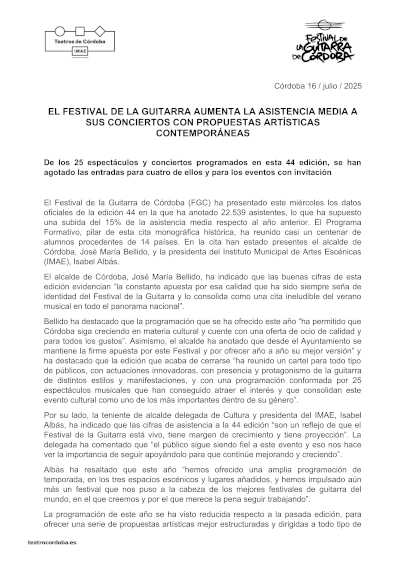 El 44º Festival de la Guitarra de Córdoba aumenta la asistencia meida a sus conciertos y propuestas