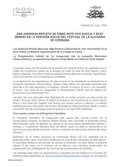 Una Axerquía repleta se rinde ante Viva Suecia y Sexy Zebras en las tercera noche del Festival de la Guitarra de Córdoba