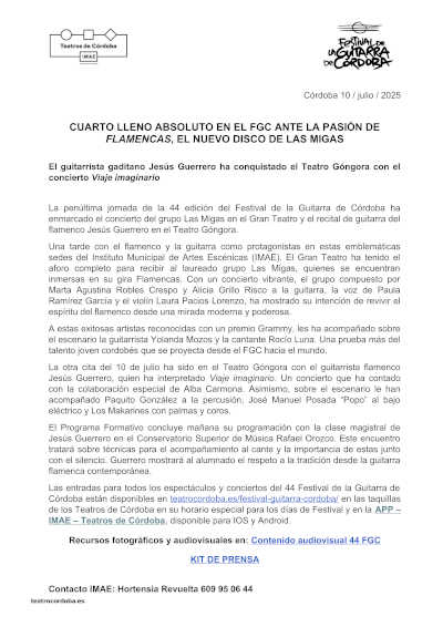 Cuarto lleno absoluto en el 44º Festival de la Guitarra de Córdoba ante la pasión de «Flamencas», nuevo disco de La Migas