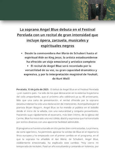 La soprano Angel Blue debuta en el Festival Perelada con un recital de gran intensidad