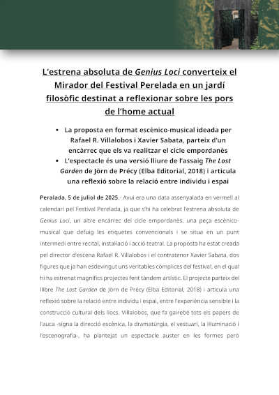 El estreno absoluto de Genius Loci convierte el Mirador del Festival Perelada en un jardín filosófico