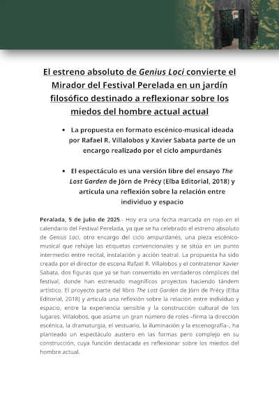 El estreno absoluto de Genius Loci convierte el Mirador del Festival Perelada en un jardín filosófico