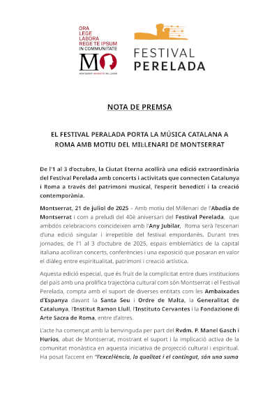 El Festival Peralada lleva la música catalana a Roma con motivo del Milenario de Montserrat
