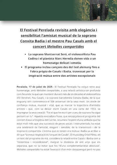 El Festival Perelada revisita con elegancia y sensibilidad la amistad musical de Conxita Badia y Pau Casals
