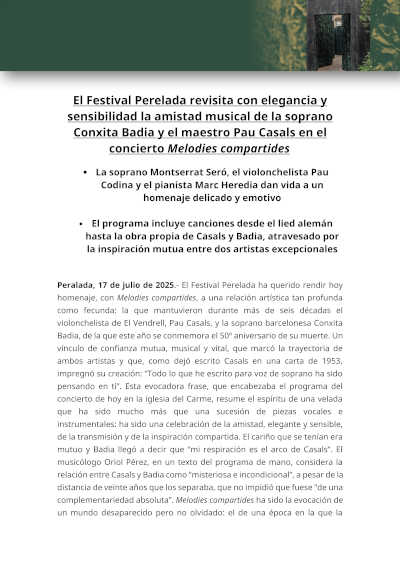 El Festival Perelada revisita con elegancia y sensibilidad la amistad musical de Conxita Badia y Pau Casals