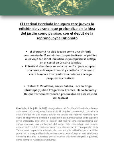 El Festival Peralada la edición de verano, con el debut de la soprano Joyce DiDonato