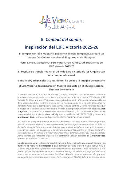El Combat del somni, inspiración del LIFE Victoria 2025-26