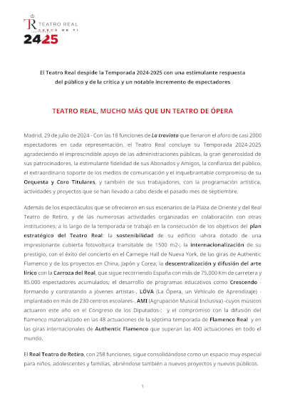 Balance de la Temporada 2024-2025 del Teatro Real de Madrid