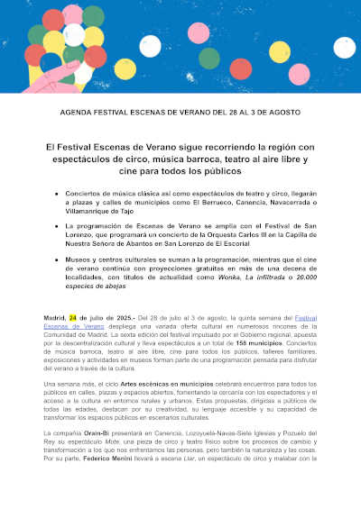 El Festival Escenas de Verano sigue recorriendo la región con circo, música barroca, teatro al aire libre y cine