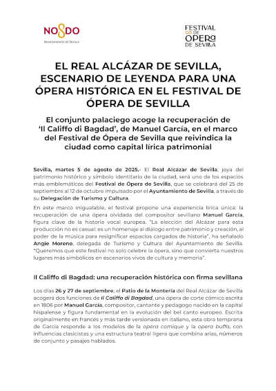 El Real Alcázar de Sevilla, escenario de leyenda para una ópera histórica en el Festival de Ópera de Sevilla