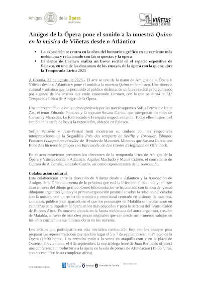 Amigos de la Ópera pone el sonido a la muestra Quino en la música de Viñetas desde o Atlántico