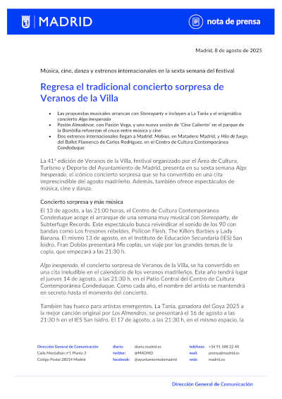 Regresa el tradicional concierto sorpresa de Veranos de la Villa