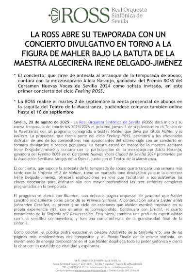 La ROSS abre su temporada con un concierto divulgativo en torno a la figura de Gustav Mahler
