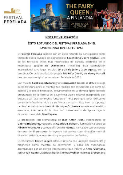 Éxito rotundo del Festival Peralada en el Savolinna Opera Festival