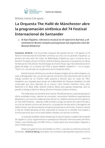 La Orquesta The Hallé de Mánchester abre la programación sinfónica del 74 Festival Internacional de Santander