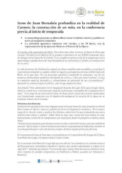 Irene de Juan Bernabéu profundiza en «Carmen: la construcción de un mito», en la conferencia previa al inicio de temporada
