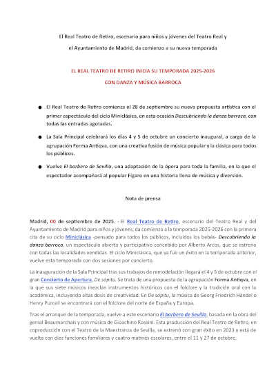 El Real Teatro de Retiro incia su temporada 2025-2026 con danza y música barroca