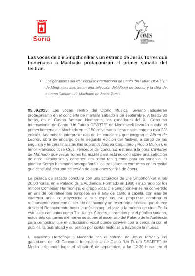 Pérgamo Ensemble y Belén Vaquero inician los conciertos en el Aula Magna Tirso de Molina del 33º Otoño Musical Soriano Pérgamo Ensemble y Belén Vaquero inician los conciertos en el Aula Magna Tirso de Molina del 33º Otoño Musical Soriano