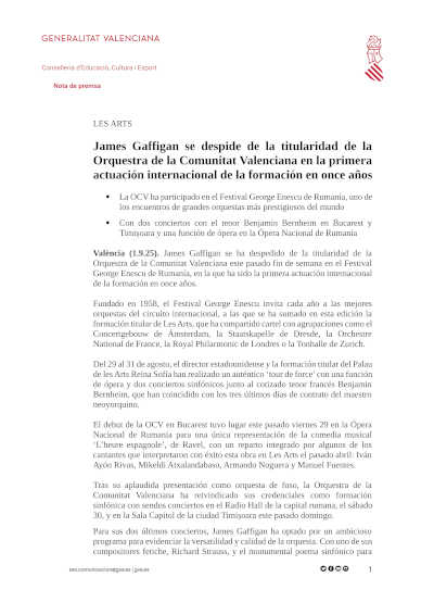 James Gaffigan se despide de la titularidad de la Orquestra de la Comunitat Valenciana