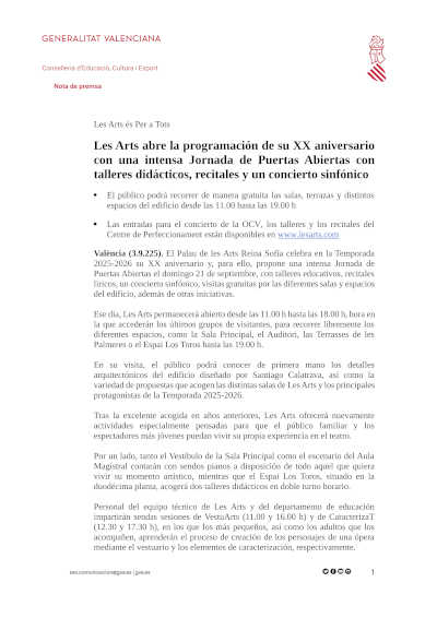 Les Arts abre la programación de su XX aniversario con una intensa Jornada de Puertas Abiertas