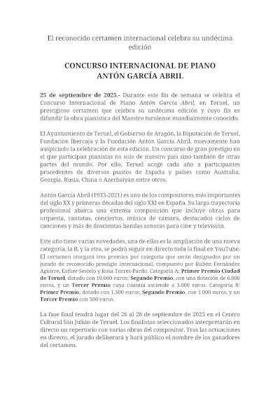 Se celebra la XI edición del Concurso Internacional de Piano Antón García Abril