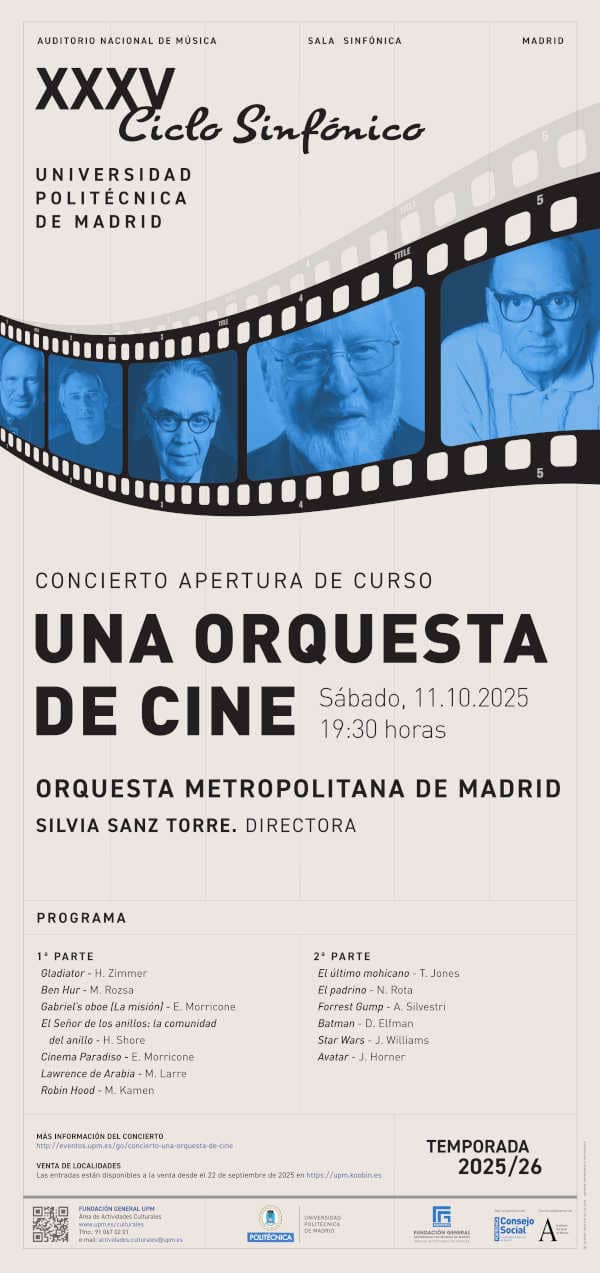 Concierto de Apertura del Curso Académico 2025-26 en la UPM «Una orquesta de cine»
