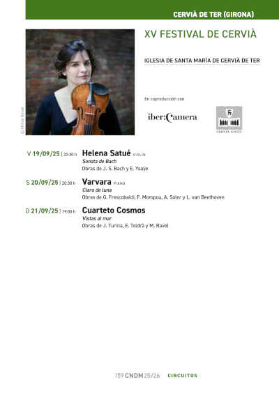 El Festival de Cervià celebra su 15.º aniversario con Helena Satué, Varvara y el Cuarteto Cosmos