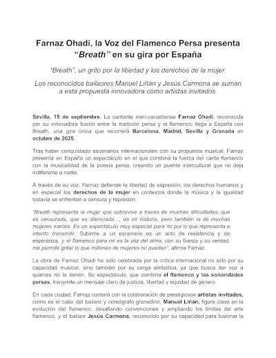 Farnaz Ohadi, la Voz del Flamenco Persa presenta “Breath” en su gira por España