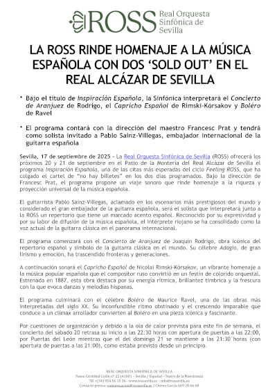 La ROSS rinde homenaje a la música española con dos «sold out» en el Real Alcazar de Sevilla