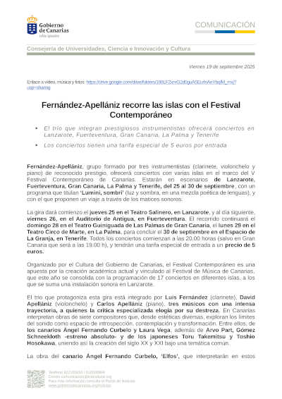 Fernández-Apellániz recorre las islas con el V Festival Contemporáneo