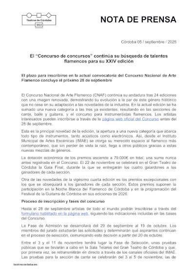 El “Concurso de concursos” continúa su búsqueda de talentos flamencos para su XXIV edición del CNAF