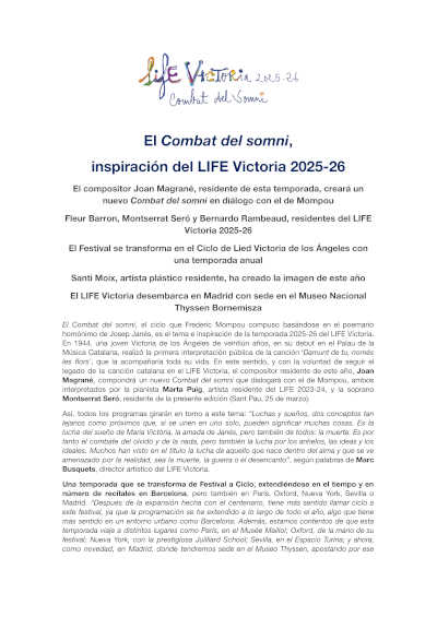 El LIFE Victoria inaugura su temporada con Irene Mas Salom, Rita Morais y Malcolm Martineau