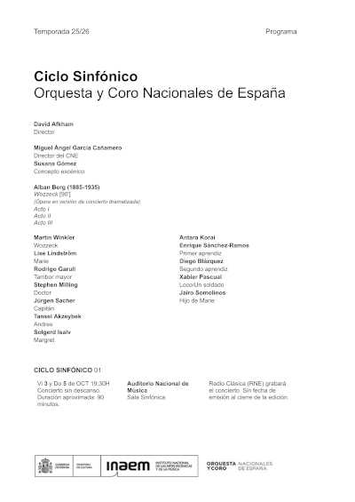 Wozzeck, de Alban Berg, inaugura la nueva temporada de la Orquesta y Coro Nacionales de España