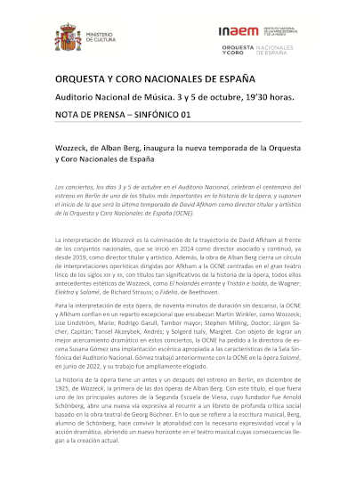 Wozzeck, de Alban Berg, inaugura la nueva temporada de la Orquesta y Coro Nacionales de España