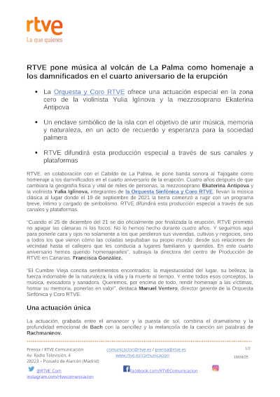 RTVE pone música al volcán de La Palma como homenaje a los damnificados en el cuarto aniversario de la erupción