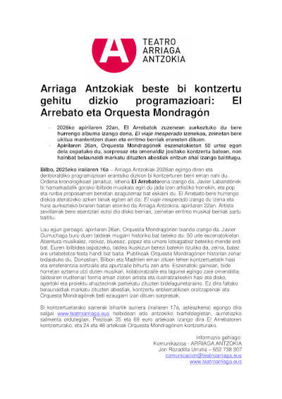 Recordatorio: El Teatro Arriaga incorpora dos conciertos más a su programación: El Arrebato y la Orquesta Mondragón