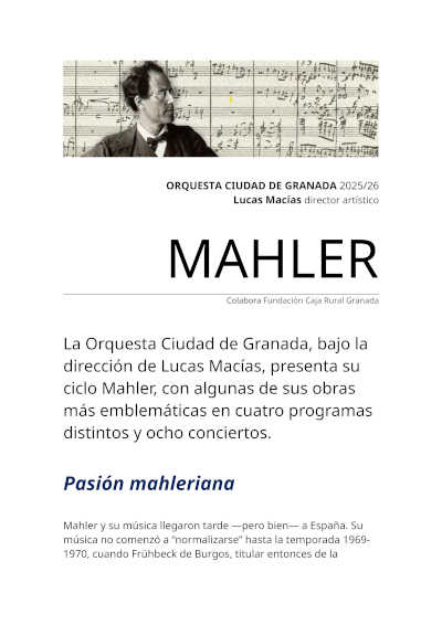 La Orquesta Ciudad de Granada y su director Lucas Macías presentan su «Ciclo Mahler»