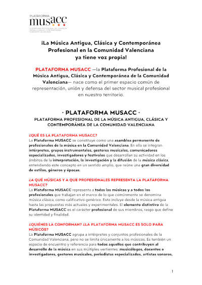 MUSACC impulsa un proyecto asociativo para reivindicar a los músicos profesionales valencianos