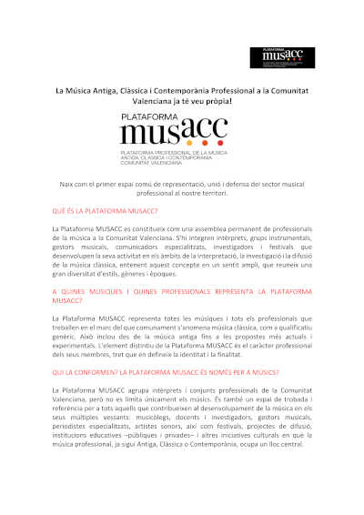 MUSACC impulsa un proyecto asociativo para reivindicar a los músicos profesionales valencianos