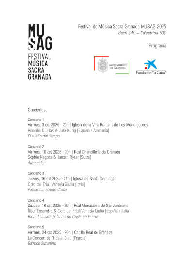 El Festival de Música Sacra de Granada MUSAG celebra en octubre su segunda edición, dedicada a Bach y Palestrina