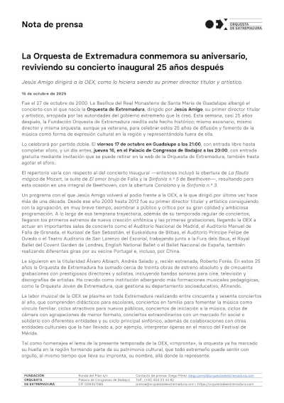 La Orquesta de Extremadura conmemora su aniversario, reviviendo su concierto inaugural 25 años después