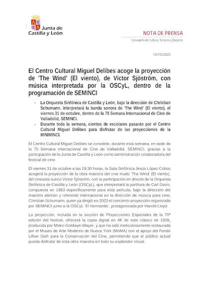 Centro Cultural Miguel Delibes acoge la proyección de «The Wind» de Sjöström, con música interpretada por la OSCyL